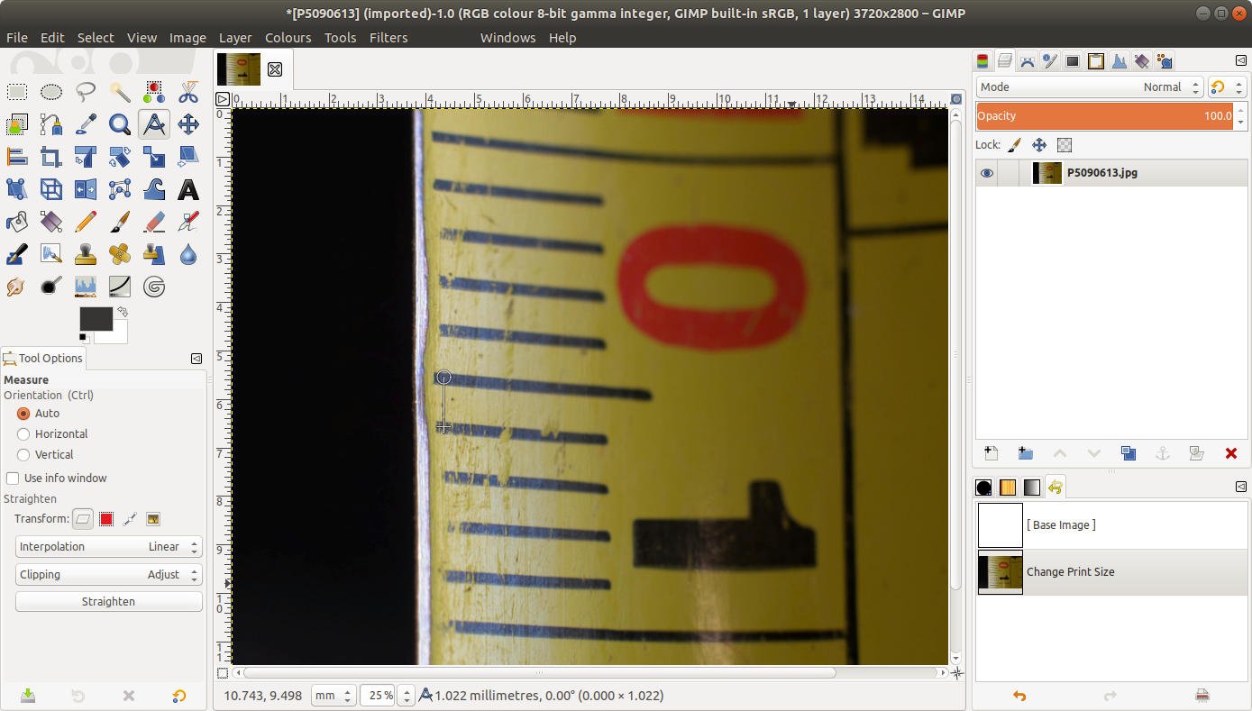 screenshot: picture of steel ruler opened in Gimp