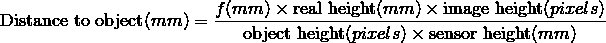 Distance to object equation