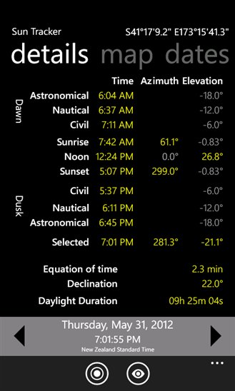 Sunrise, Sunset and Twilight times